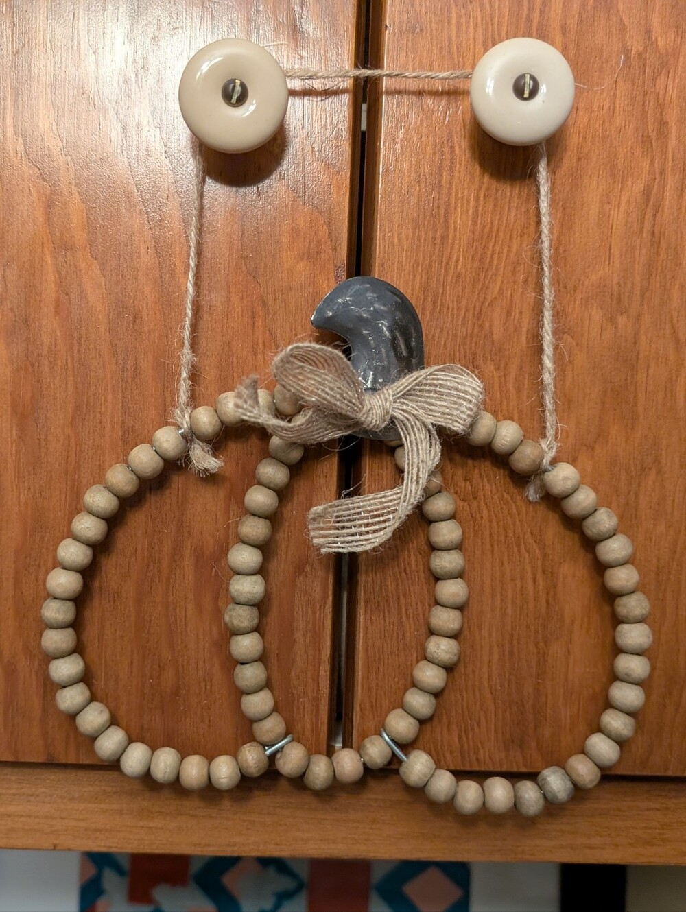 Neutral Wood Bead Pumpkin Wall Hanging - Home Accents